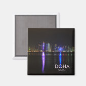 Aimant Skyline de Doha, Qatar la nuit carré (Recto/Verso)