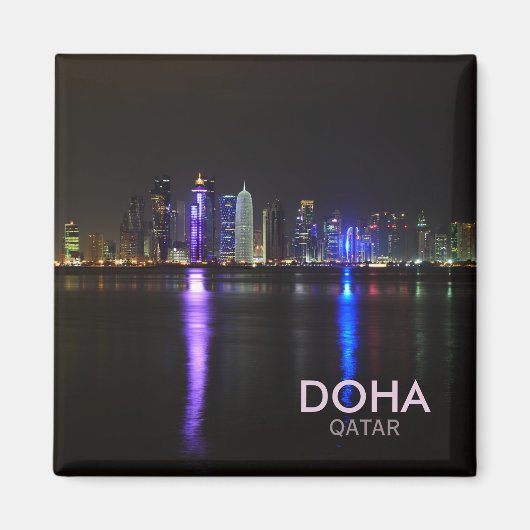 Aimant Skyline de Doha, Qatar la nuit carré (Devant)