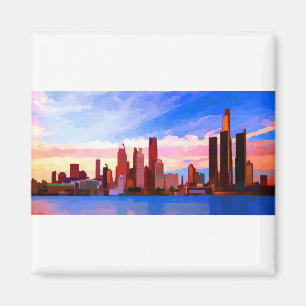 Aimant Skyline Detroit Michigan au coucher du soleil