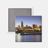 Aimant Skyline du centre-ville de Chicago à la tombée de  (Recto/Verso)
