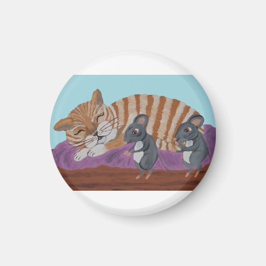 Aimant Sleeping Cat with Sneaky Mice (Devant)