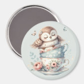 Aimant Sleeping Owl in Stacked Floral Teacups (Recto/Verso)