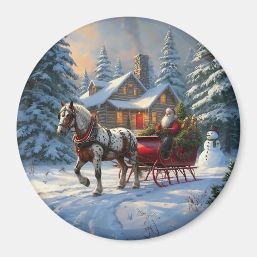 Aimant Sleigh Père Noël à cheval de Noël (Devant)