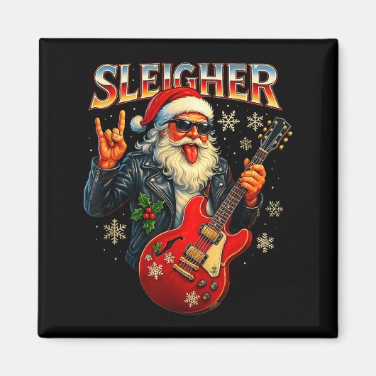 Aimant Sleigher Rock Santa Funny Metal Christmas Design  (Devant)