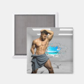 Aimant SlipperyJoe's Man in a serviette blanc salle muscl (Recto/Verso)