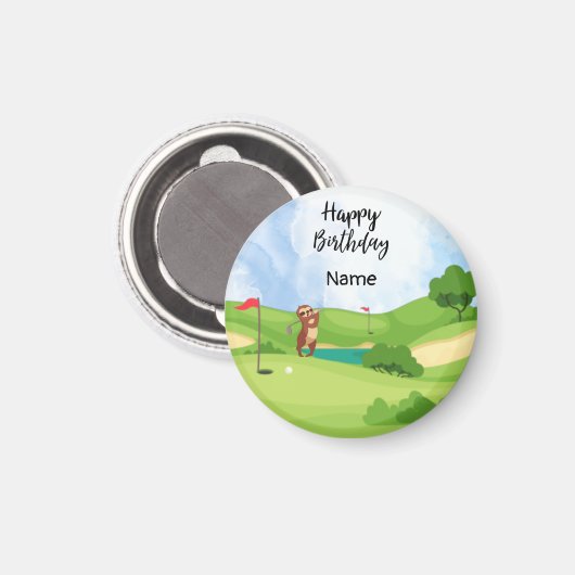 Aimant Sloth Golfer est en vert pour l'anniversaire (Recto/Verso)