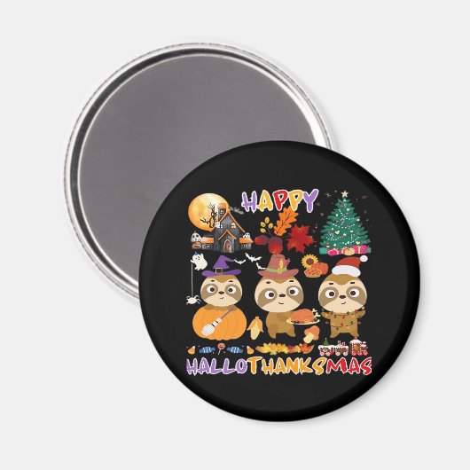 Aimant Sloth Hallothanksmas heureux Drôle Halloween Thank (Recto/Verso)
