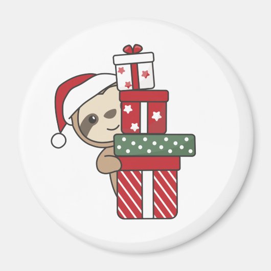 Aimant Sloth Noël Cadeau fentes d'hiver (Devant)