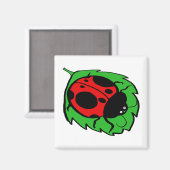 Aimant Smiling Ladybug sur une feuille verte (Recto/Verso)
