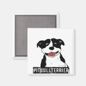 Aimant Smiling Pit Bull (Noir et Blanc juste nom de race) (Recto/Verso)