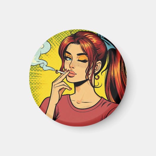 Aimant Smoking lovers | Pop art | Girl Stoner | Cigarette (Devant)