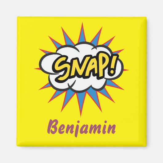 Aimant Snap jaune bande dessinée amusant (Devant)