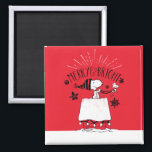 Aimant Snoopy et Woodstock - Joyeux et lumineux<br><div class="desc">Découvrez ce graphique "Merry & Bright" montrant Snoopy assis sur son repaire avec Woodstock volant en face,  comme Père Noël et son renne.</div>