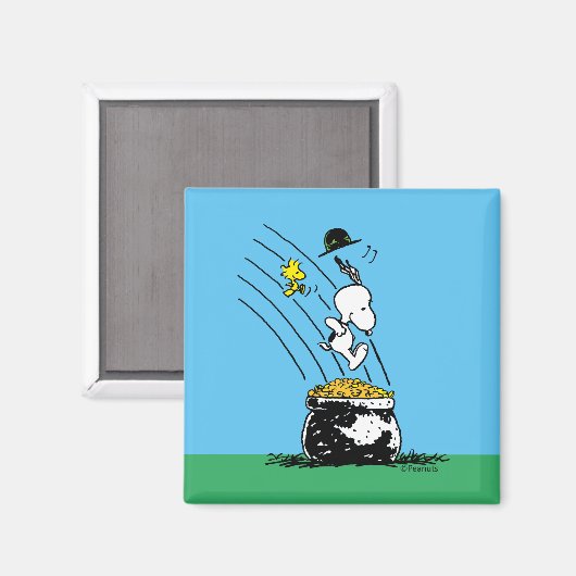 Aimant Snoopy Jumping dans le pot d'or (Recto/Verso)