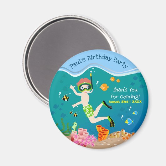 Aimant Snorkeling avec poisson tropical garçon fête d'ann (Recto/Verso)