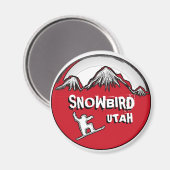 Aimant Snowbird Utah rouge noir thème magnétique snowboar (Recto/Verso)