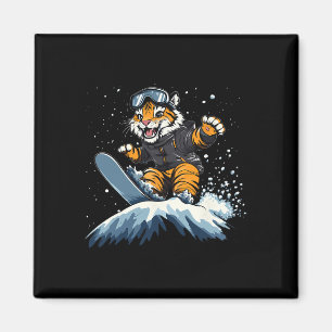 Aimant Snowboard Animaux - Tigre Sur Un Snowboard Snowboa