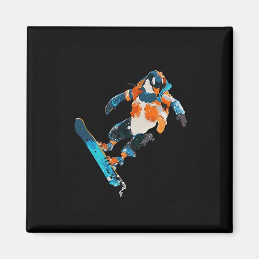Aimant Snowboard Penguin Sports d'hiver (Devant)