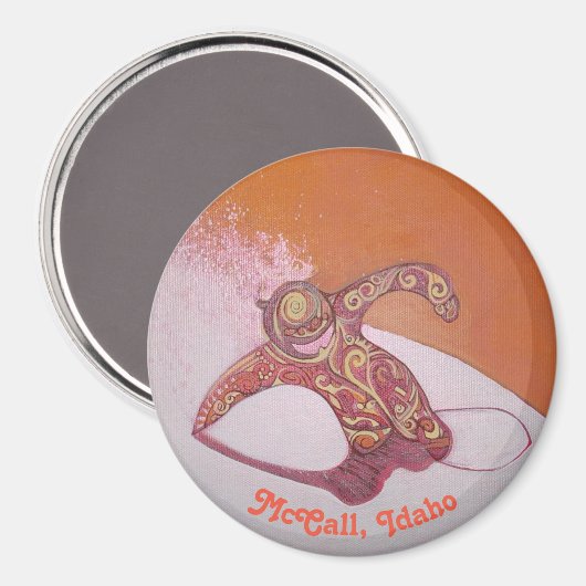 Aimant Snowboarder déchiquetant un peu de pow (Recto/Verso)