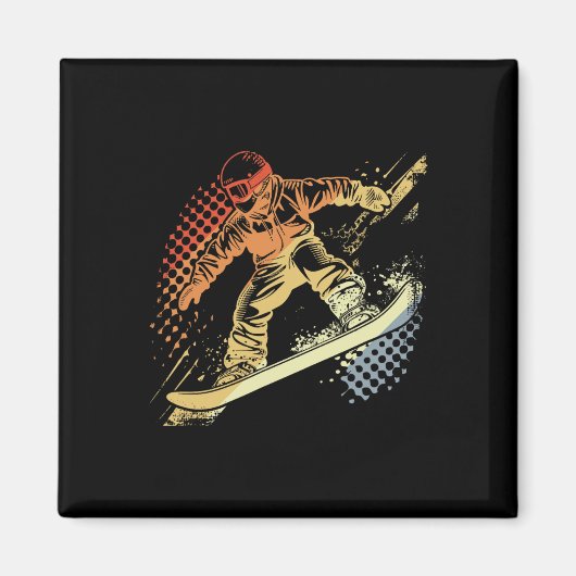 Aimant Snowboarder Graphisme Retro Style Alpine Snowboard (Devant)
