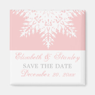Aimant Snowflake mariage d'hiver rose Enregistrer la date