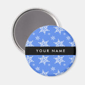 Aimant Snowflakes blanc, Bleu, Votre nom, Personnaliser (Recto/Verso)