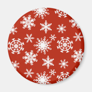 Aimant Snowflakes en blanc sur arrière - plan rouge