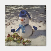 Aimant Snowman avec casquette bleu, gants et écharpe (Devant)