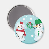Aimant Snowman avec Mistletoe à la recherche d'un baiser (Recto/Verso)