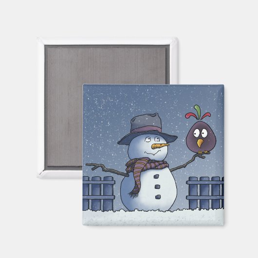 Aimant Snowman avec oiseau (Recto/Verso)