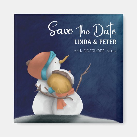 Aimant Snowman Couple Winter Wedding Save the Date (Devant)