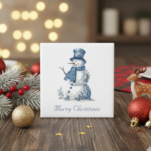Aimant Snowman dans Delft Blue, personnalisable