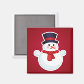 Aimant Snowman de Noël sur l'Arrière - plan rouge (Recto/Verso)