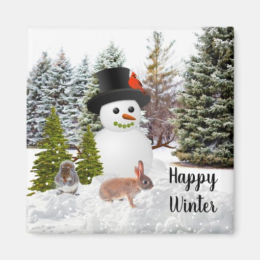 Aimant Snowman et amis Happy Winter Season Fridge (Devant)