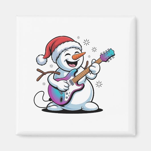 Aimant Snowman Jouer Guitare Électrique Rock Noël (Devant)