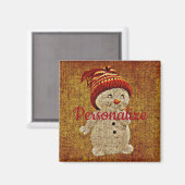 Aimant Snowman sur burlap mignon hiver rustique (Recto/Verso)