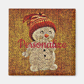 Aimant Snowman sur burlap mignon hiver rustique (Devant)