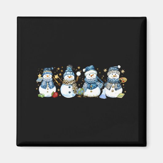 Aimant Snowman Teacher Winter Leopard Clroom Cute Blue St (Devant)