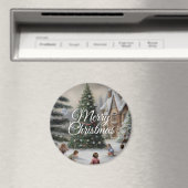 Aimant Snowy Christmas Tree Oil Painting Kids' Play (In Situ (Lave-vaisselle))