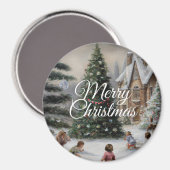 Aimant Snowy Christmas Tree Oil Painting Kids' Play (Recto/Verso)