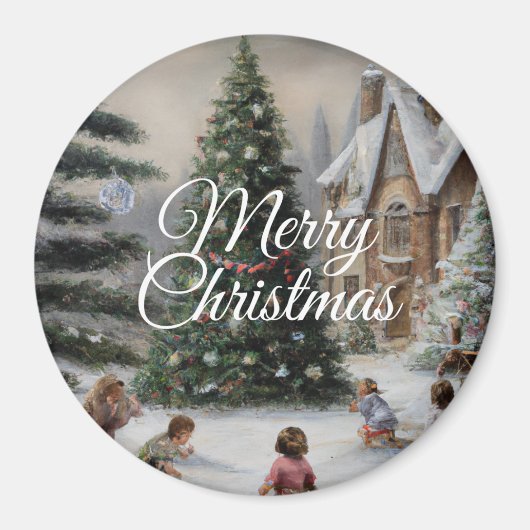 Aimant Snowy Christmas Tree Oil Painting Kids' Play (Devant)