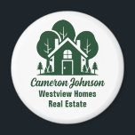 Aimant Société immobilière sur mesure Green Forest House<br><div class="desc">Cet aimant de société immobilière forestière est parfaitement customisé pour un courtier qui s'est spécialisé dans les maisons près de la nature ou des bois. La silhouette verte des arbres derrière une maison de cabine en bois rond et personnalisée avec votre agent et nom d'entreprise de l'immobilier pour le marketing...</div>