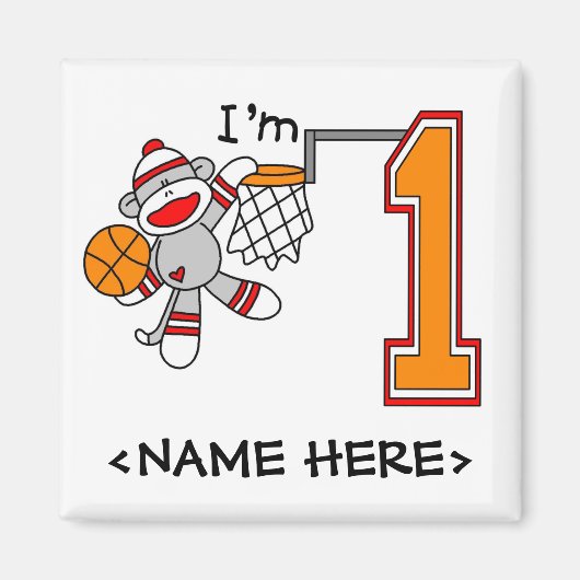Aimant Sock Monkey Hoops 1er anniversaire (Devant)