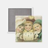 Aimant Soeurs de Noël Vintage, Enfants Victoriens (Recto/Verso)