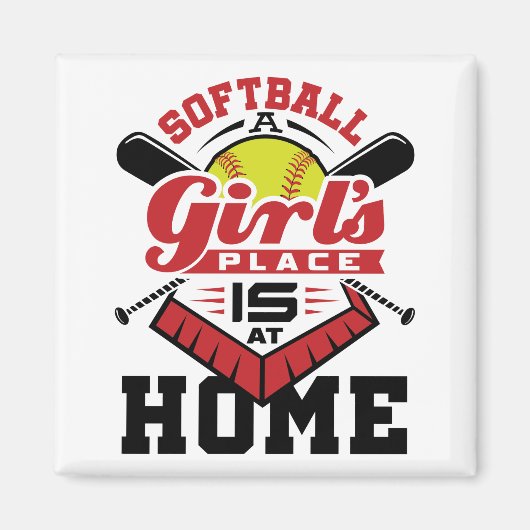 Aimant Softball La place d'une fille est à la maison (Devant)