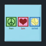 Aimant Softball mignon (Peace Love)<br><div class="desc">Peace Love Softball cadeau avec un joli signe de paix,  coeur,  et un softball. Un grand cadeau de Noël pour un joueur de softball ou un entraîneur.</div>