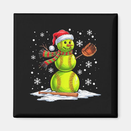 Aimant Softball Snowman Softball Player Santa Hat Christm (Devant)