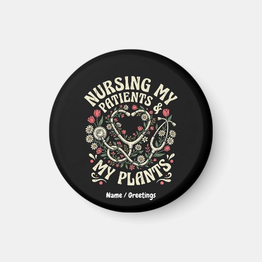 Aimant Soigner Mes Patients & Mes Plantes Rétro Steth Fle (Devant)
