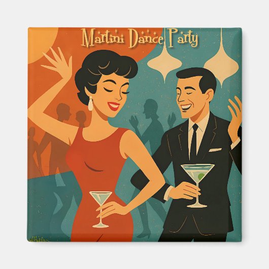 Aimant Soirée Dansante Martini du Milieu du Siècle (Devant)