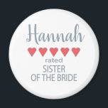 Aimant Soirée de mariage et de mariage 5 Soeur de coeur d<br><div class="desc">Les membres de la fête nuptiale et de la fête de mariage se sentiront aimés et appréciés avec un cadeau "cinq coeurs" fait spécialement pour eux. L’amour est ce dont il s’agit. Qu’il s’agisse d’un mariage de la ville ou d’un mariage de destination, les articles personnalisés vous apporteront des sourires....</div>